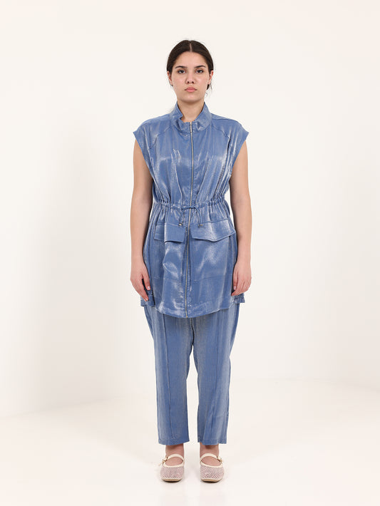 Blue Shiny Vest Set