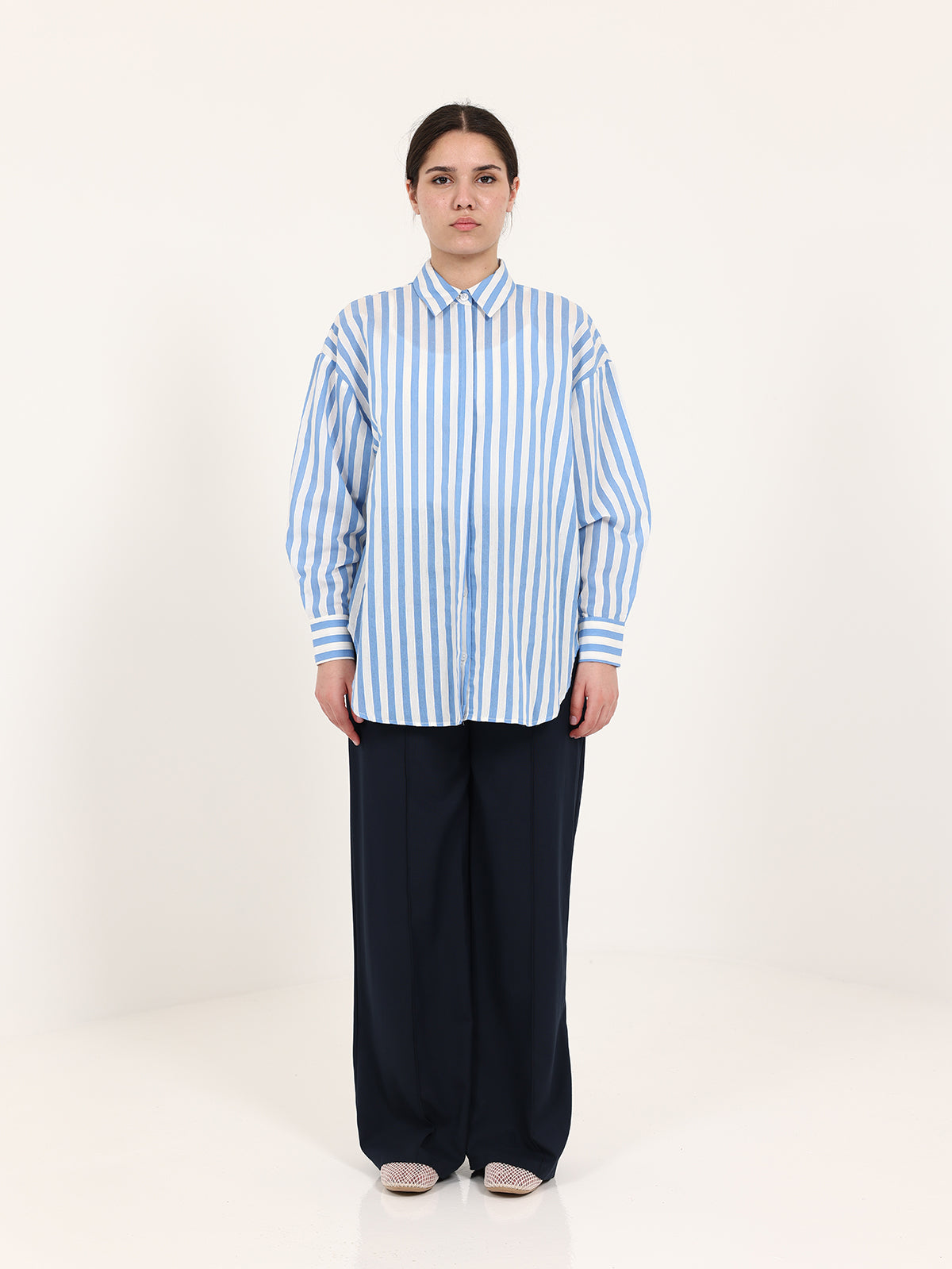 Blue Striped Shirt Set