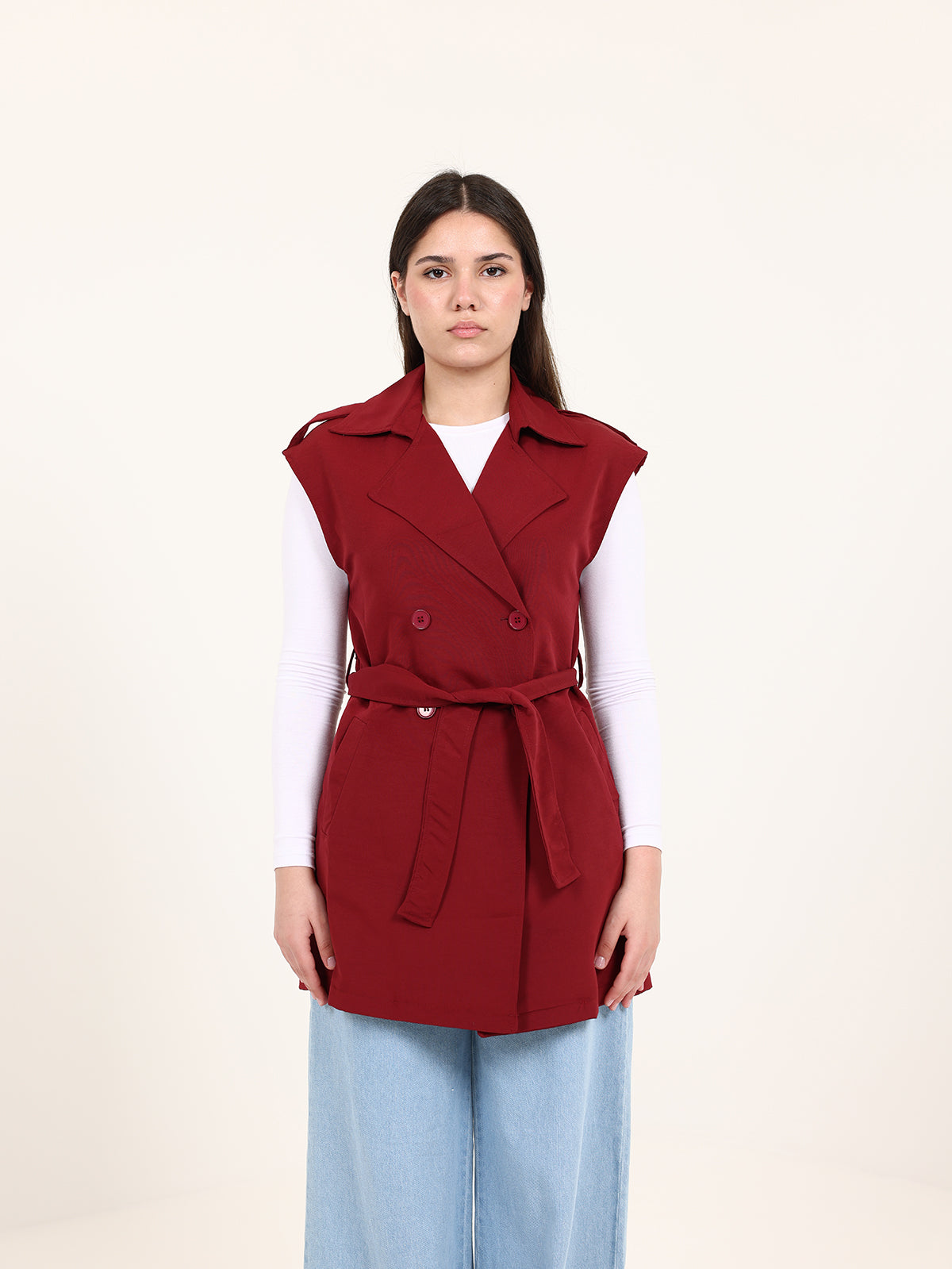 Bordeaux Double-Breasted Short Vest