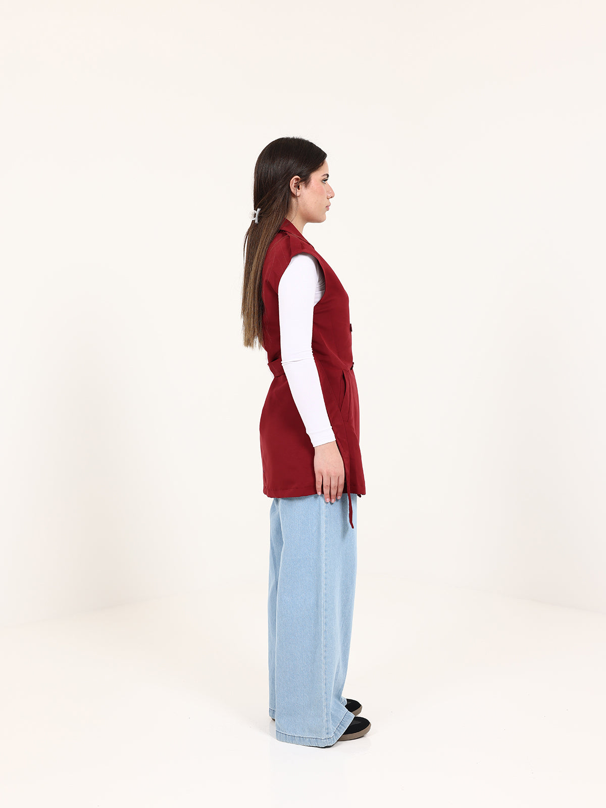 Bordeaux Double-Breasted Short Vest