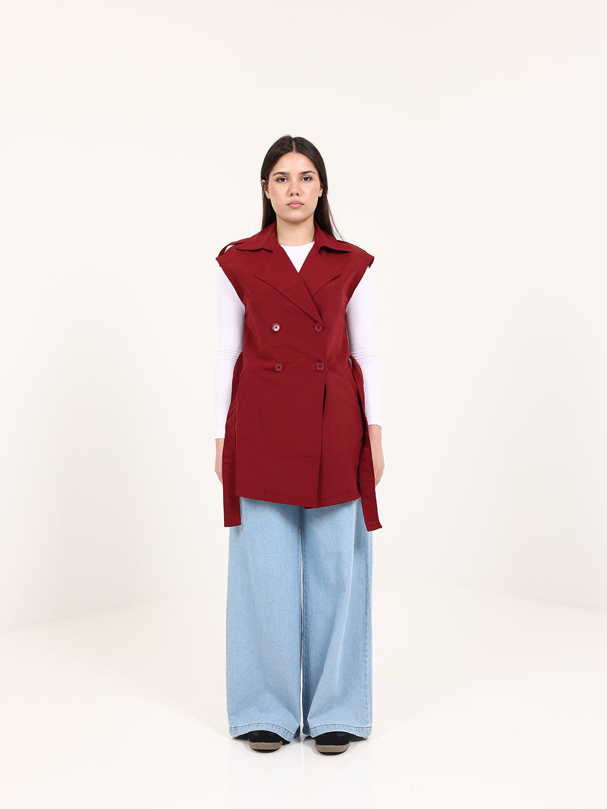 Bordeaux Double-Breasted Short Vest