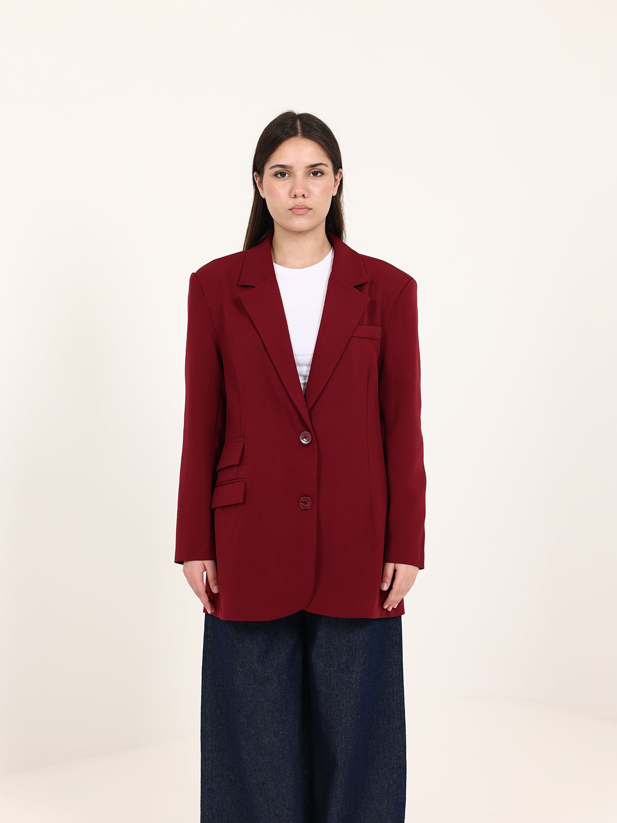 Bordeaux Left Pockets Oversized Blazer