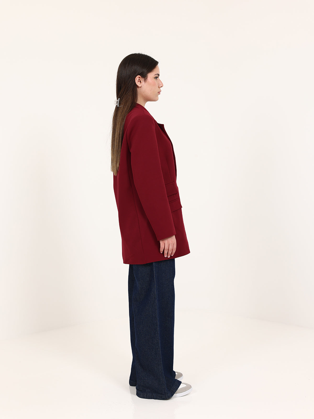Bordeaux Left Pockets Oversized Blazer