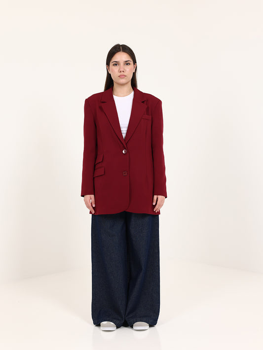 Bordeaux Left Pockets Oversized Blazer