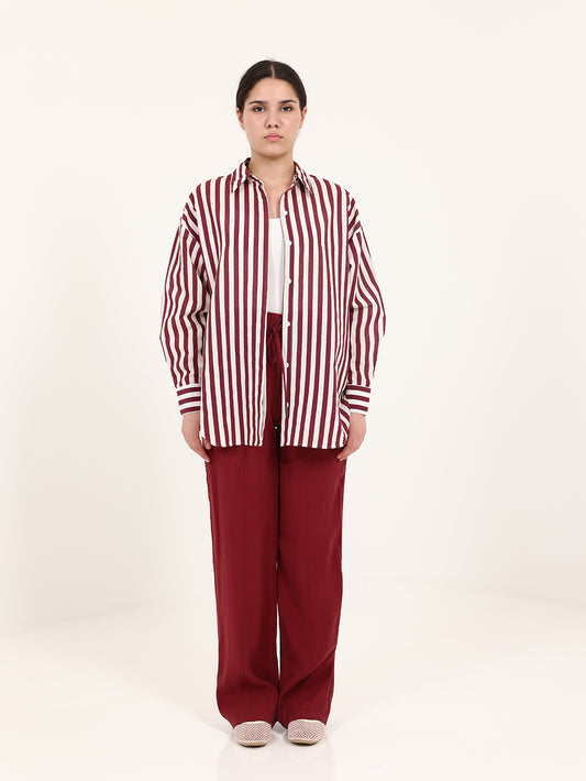 Bordeaux Striped Shirt Set