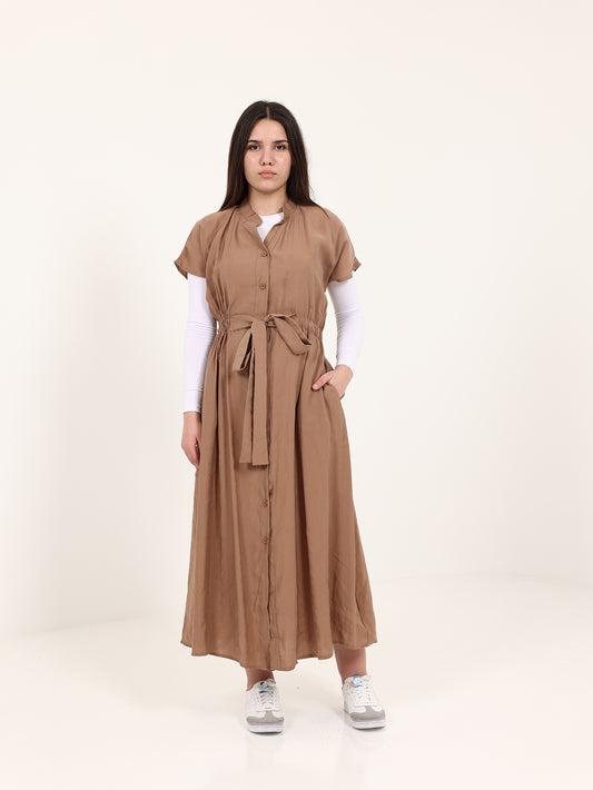 Brown Modal Long Vest with Elastic Waist