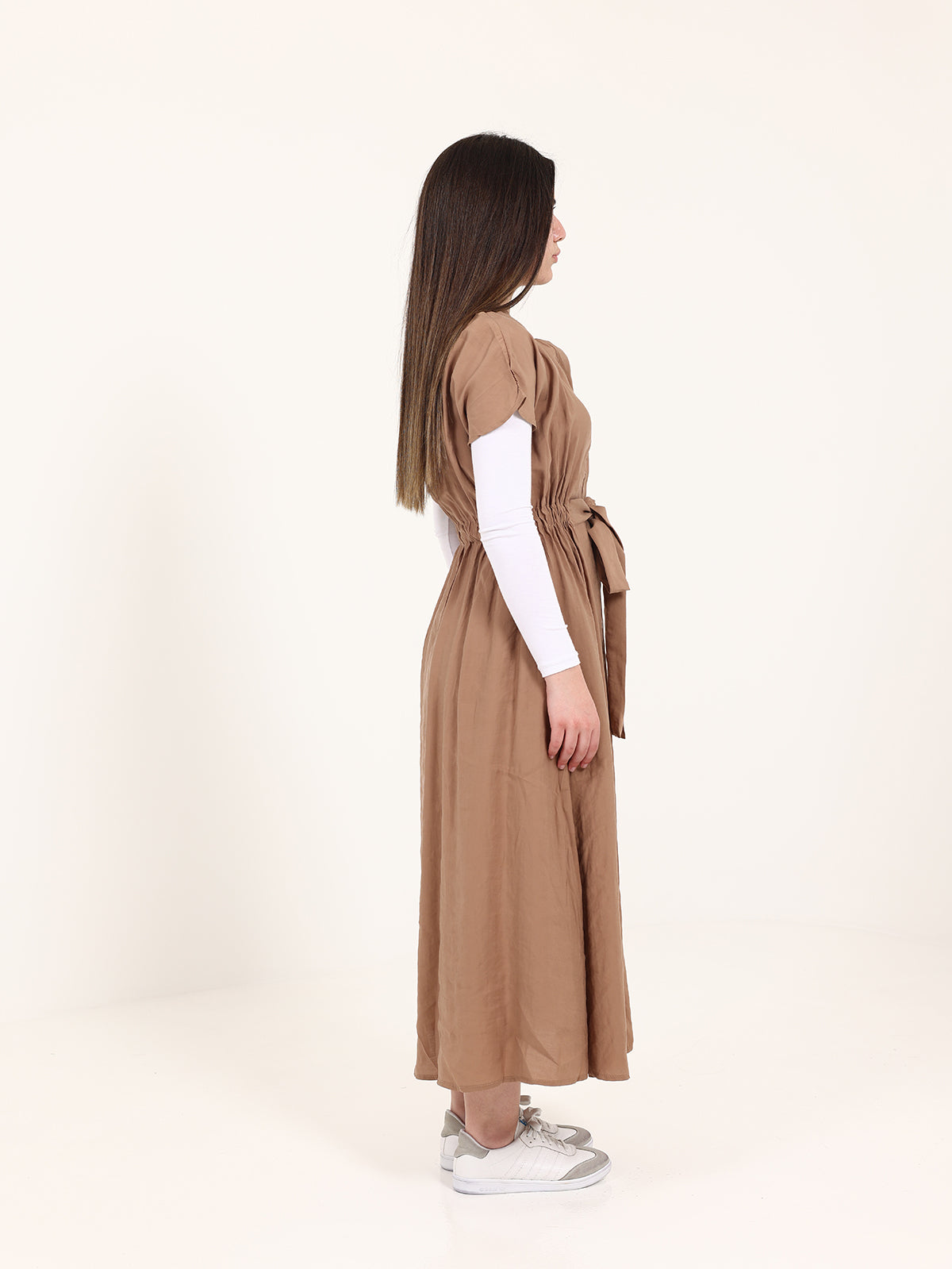 Brown Modal Long Vest with Elastic Waist