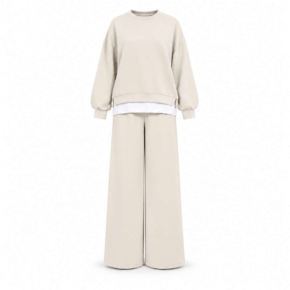 Beige Cotton Plain Set with Extension