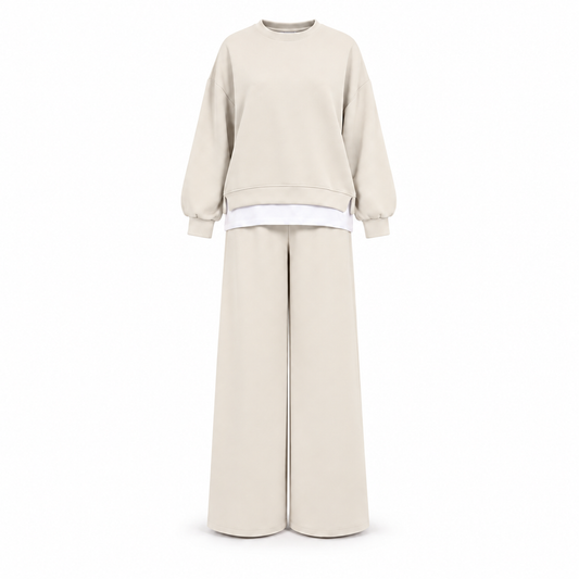 Beige Cotton Plain Set with Extension