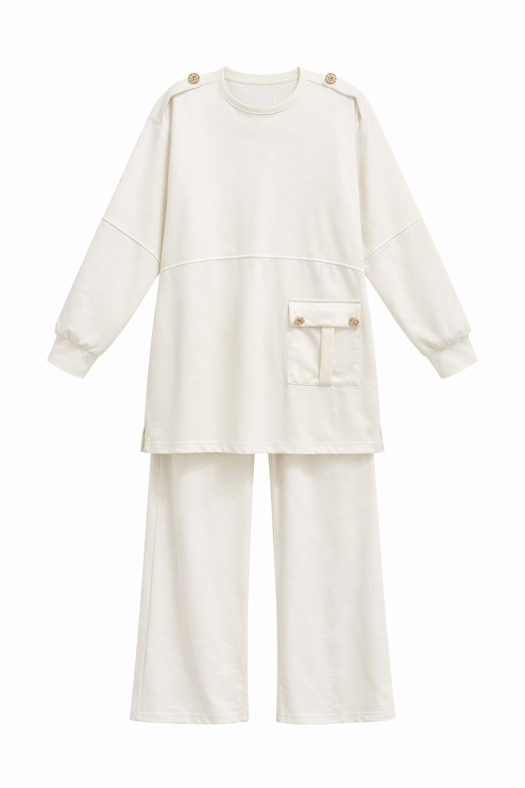White Cotton Set With Right Sided Pocket