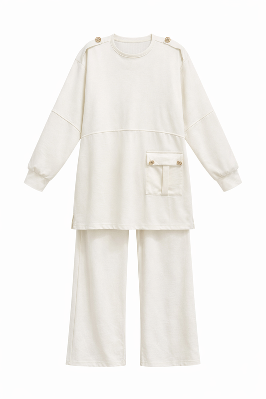 White Cotton Set With Right Sided Pocket