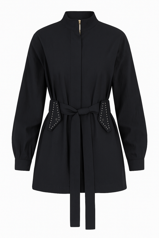 Black Belted Shirt With Zipper