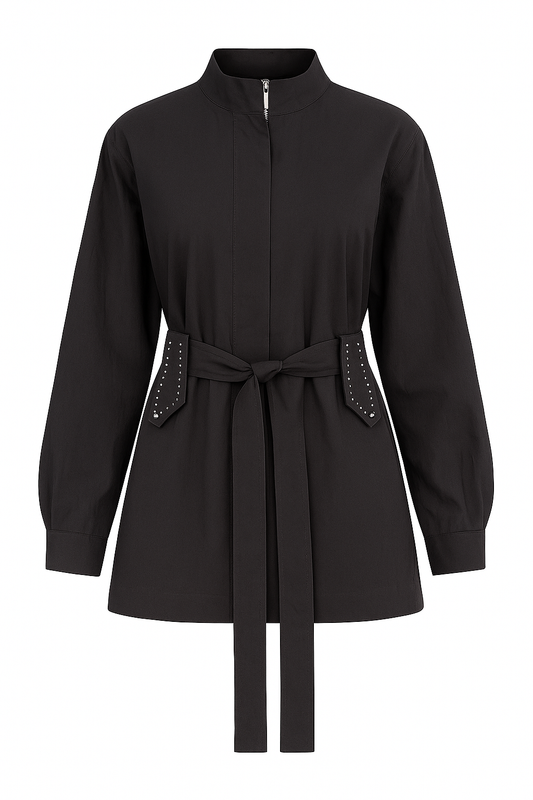 Dark Grey Belted Shirt With Zipper