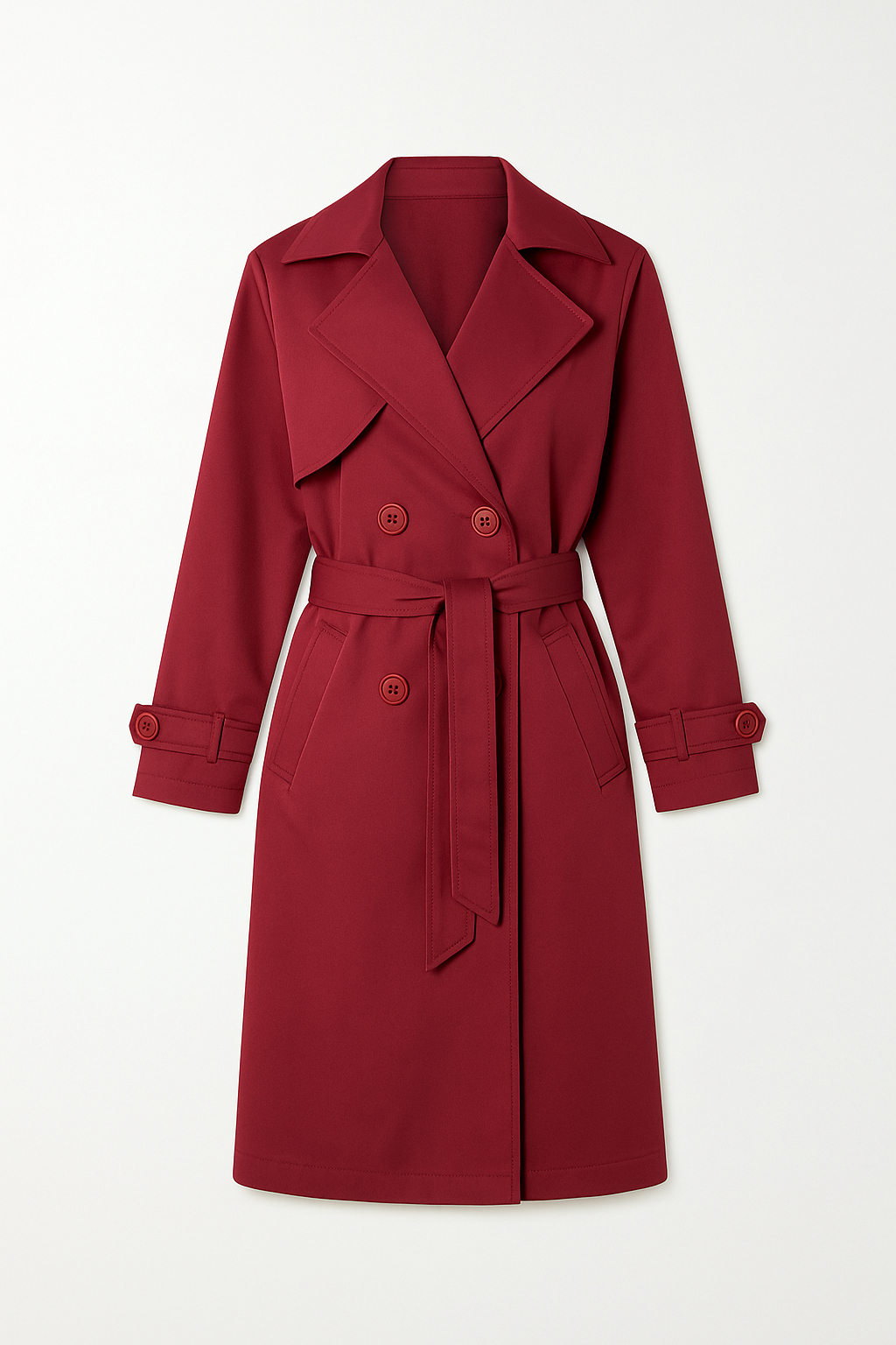 Bordeaux Double Breasted Trench Coat With Belt