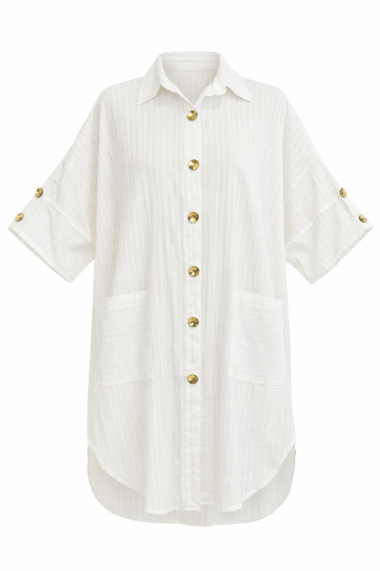 Oversize Long White Linen Shirt