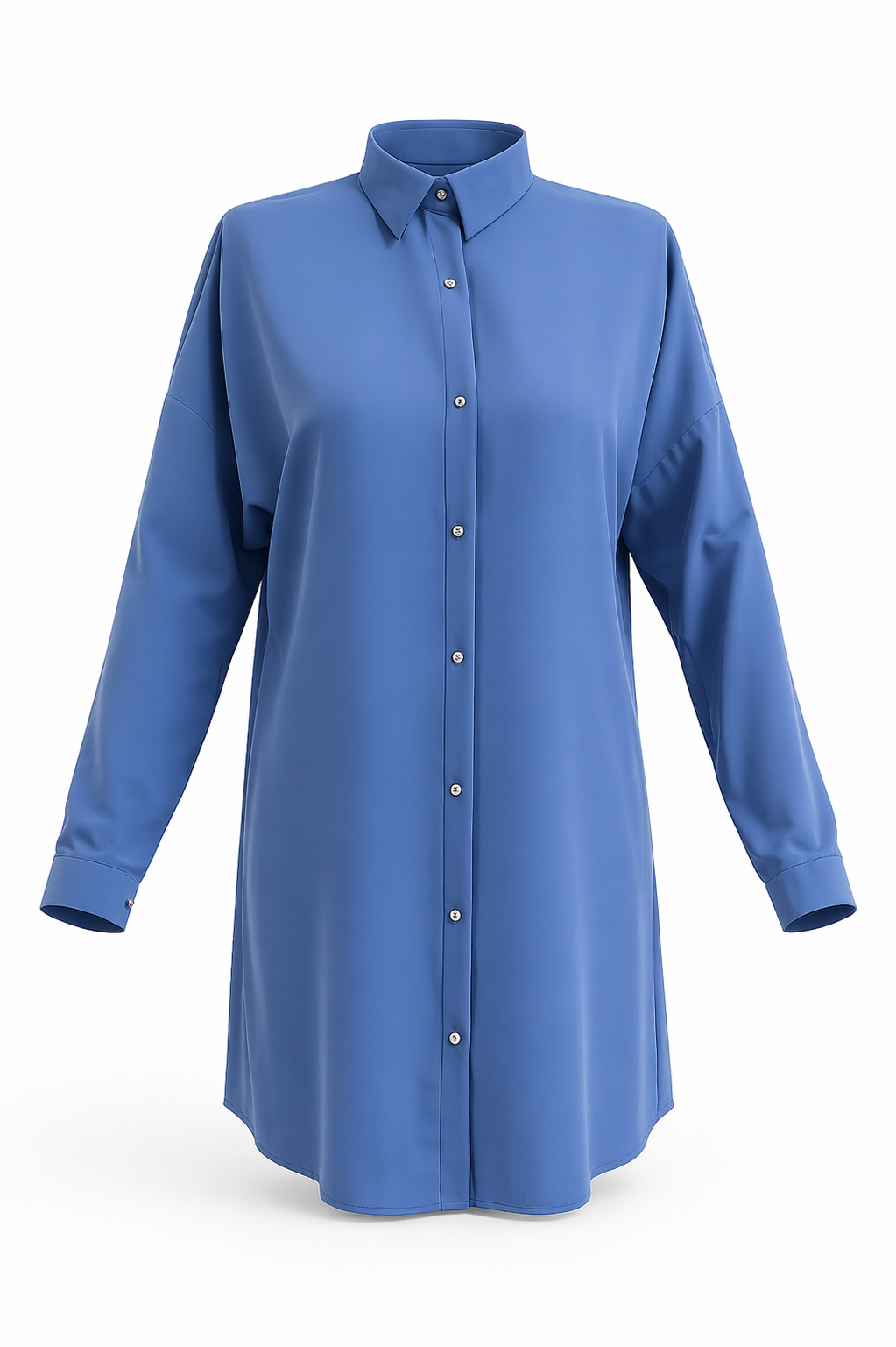 Blue Silver Buttons Satin Shirt