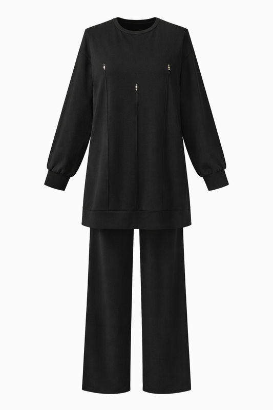 Black Cotton Set With Crystal