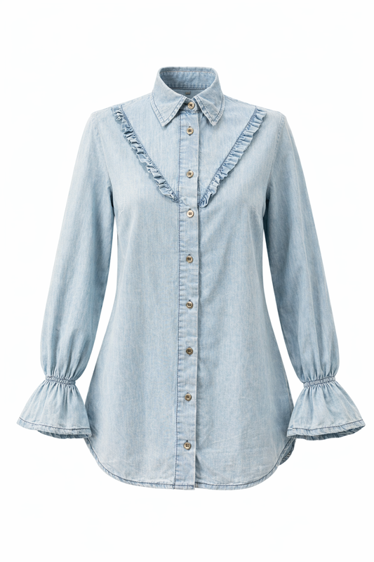 Light Blue Ruffled Jeans Shirt