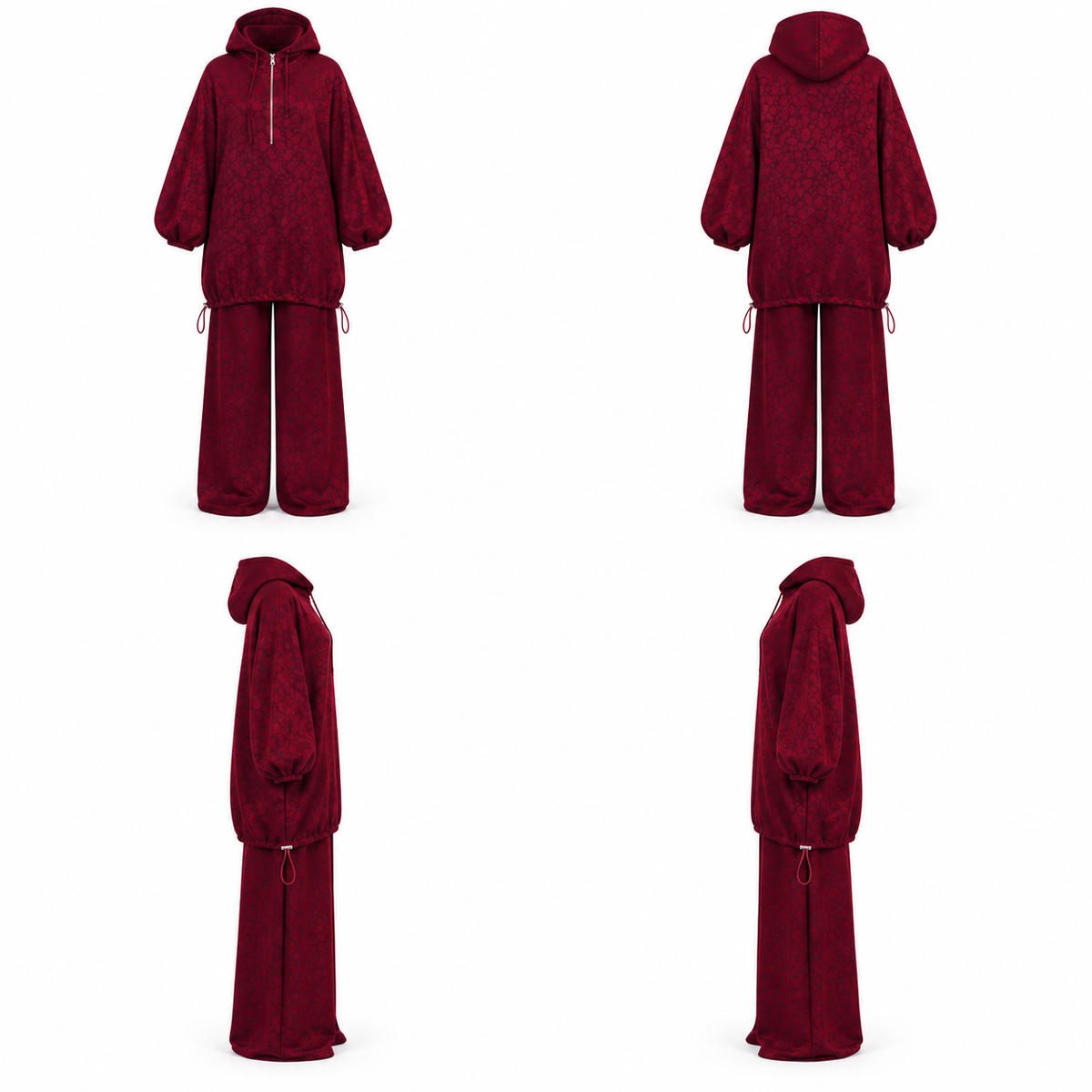 Bordeaux Leopard Print With hooded Set