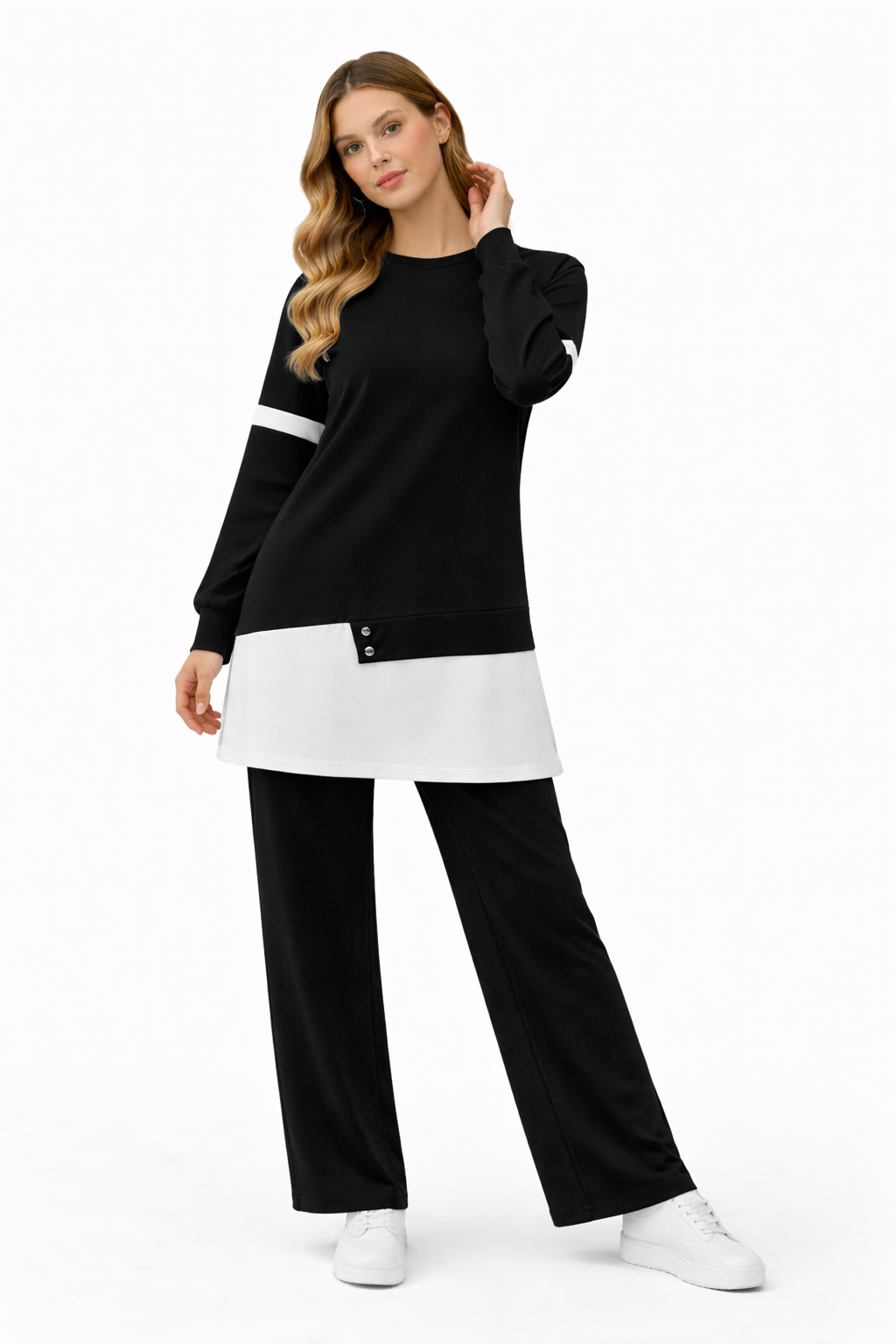 Black Cotton Set With buttons on shoulder