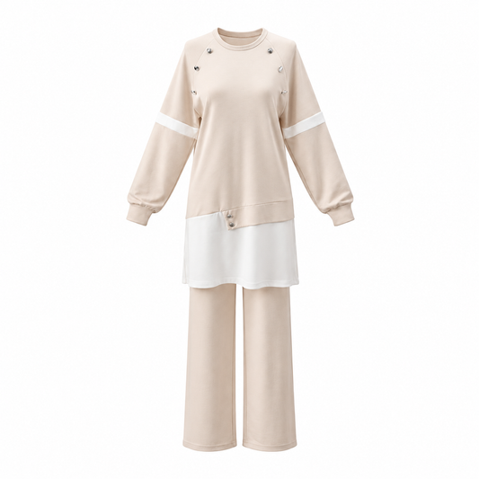 Beige Cotton Set With buttons on shoulder