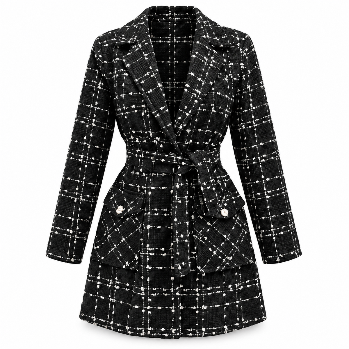 Black Elodie Belted Tweed Shirt