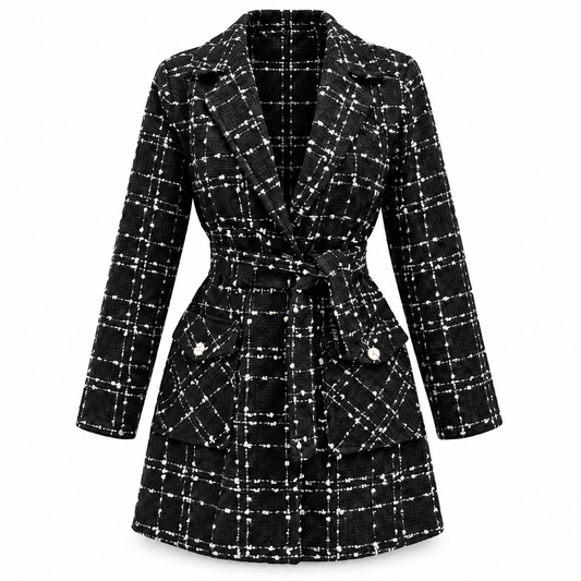 Black Elodie Belted Tweed Shirt