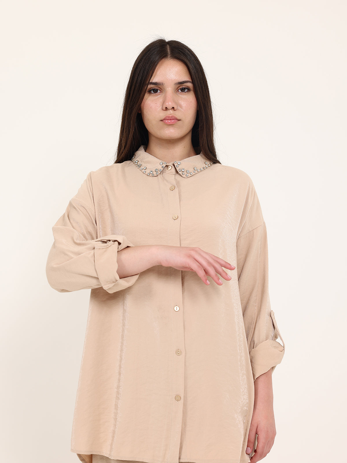 Dark Beige Stoned Collar Set