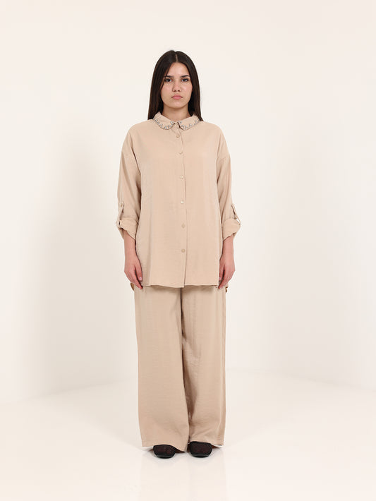 Dark Beige Stoned Collar Set