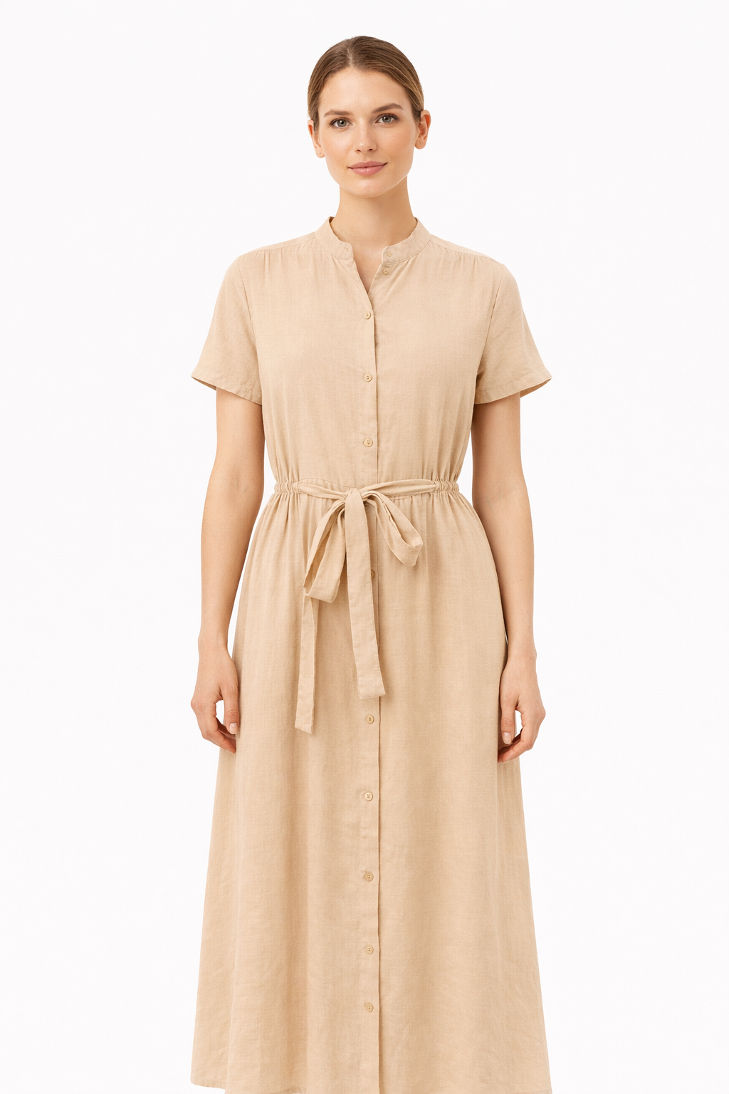Beige Modal Long Vest with Elastic Waist