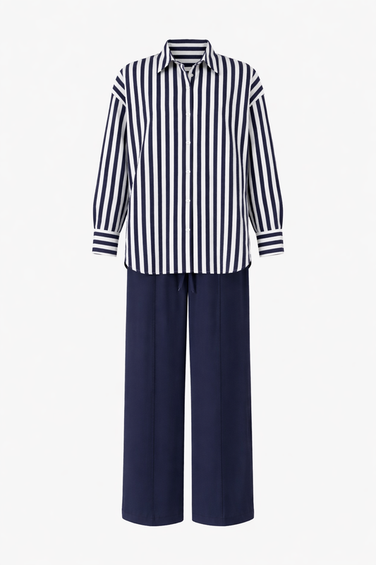 Blue Striped Shirt Set