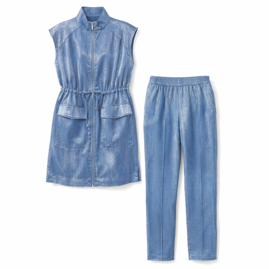 Blue Shiny Vest Set