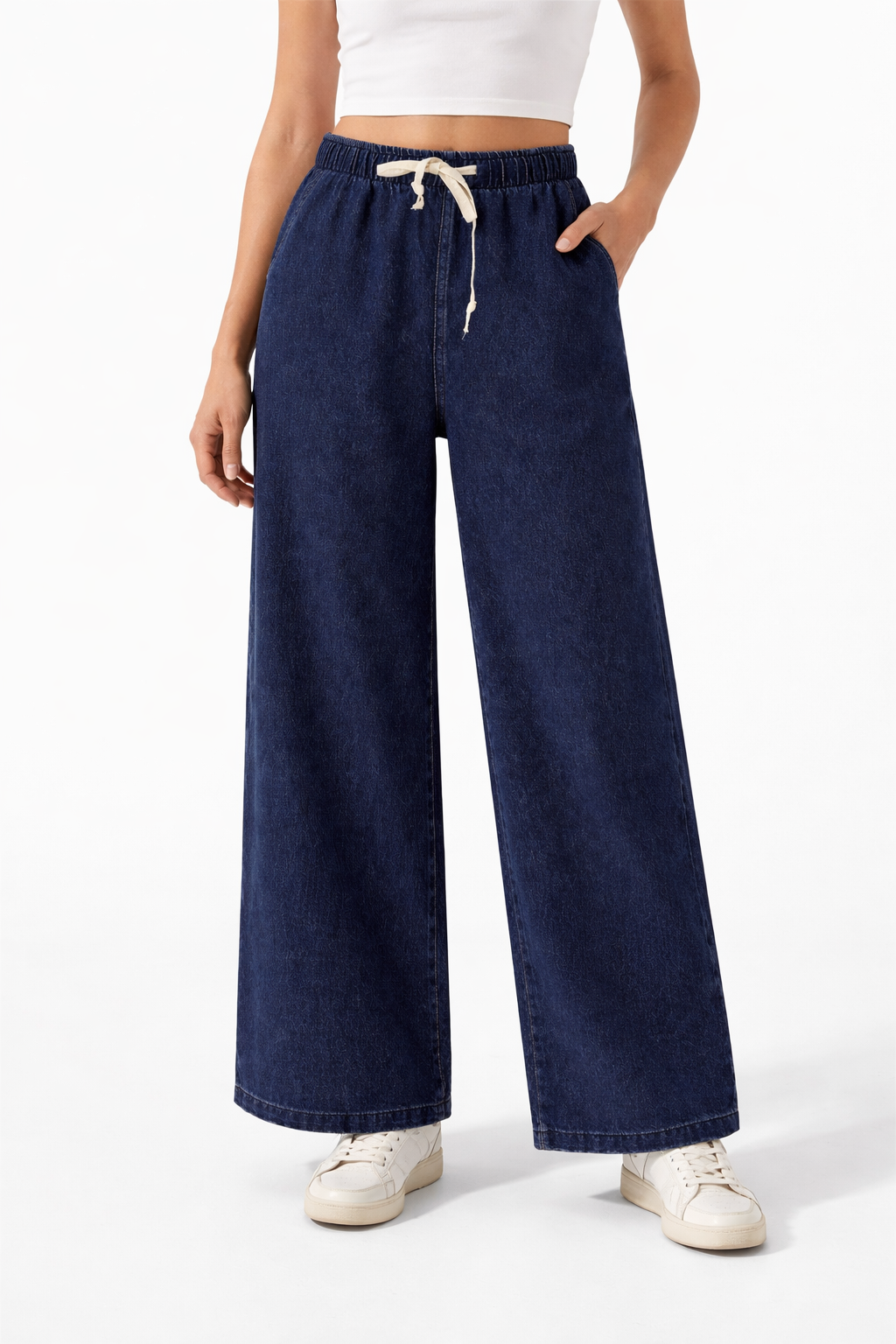 Astylish Dark Jeans With Elastic Waiste Without Pocket / 690