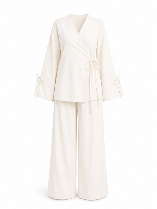 Beige Wrap On Linen Set
