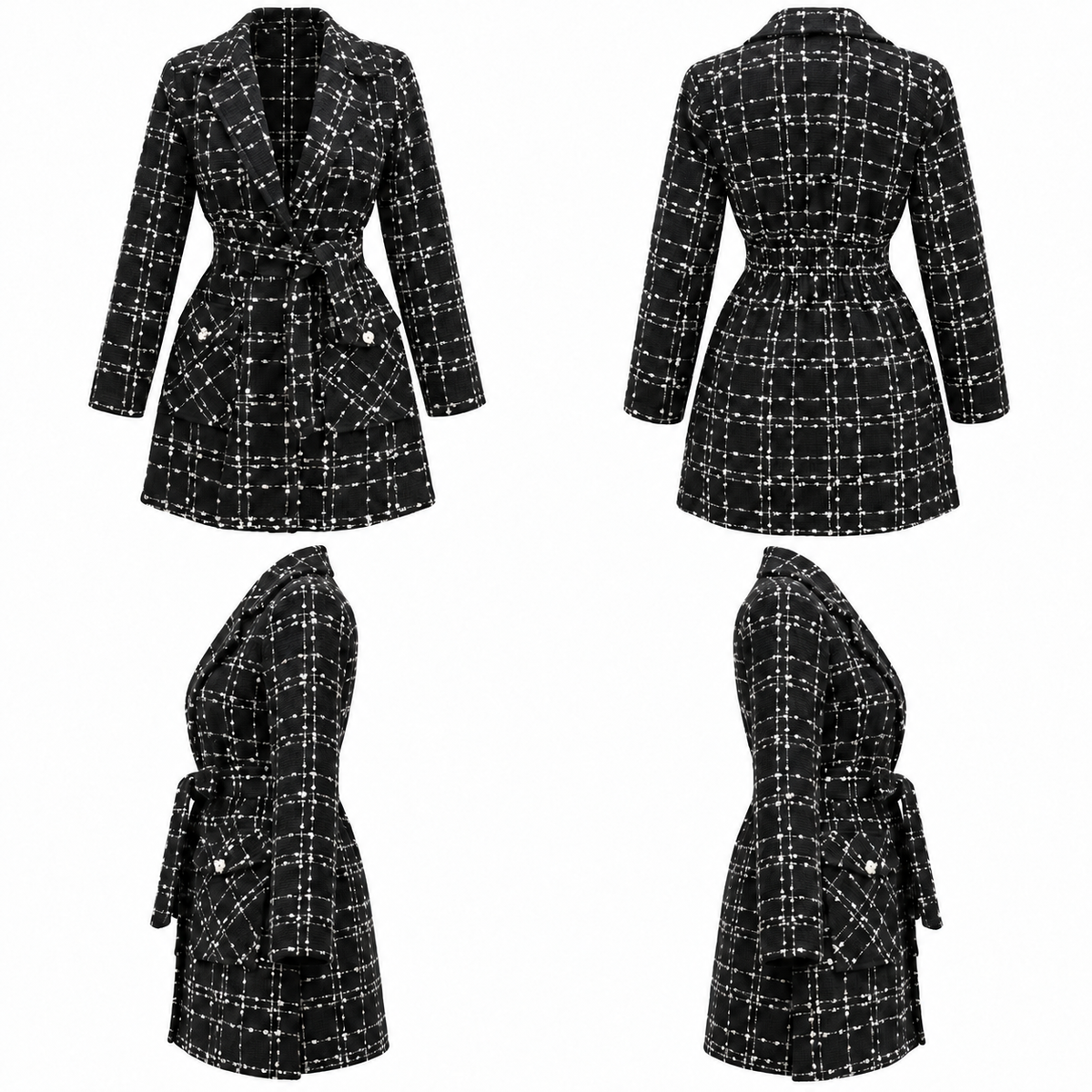 Black Elodie Belted Tweed Shirt