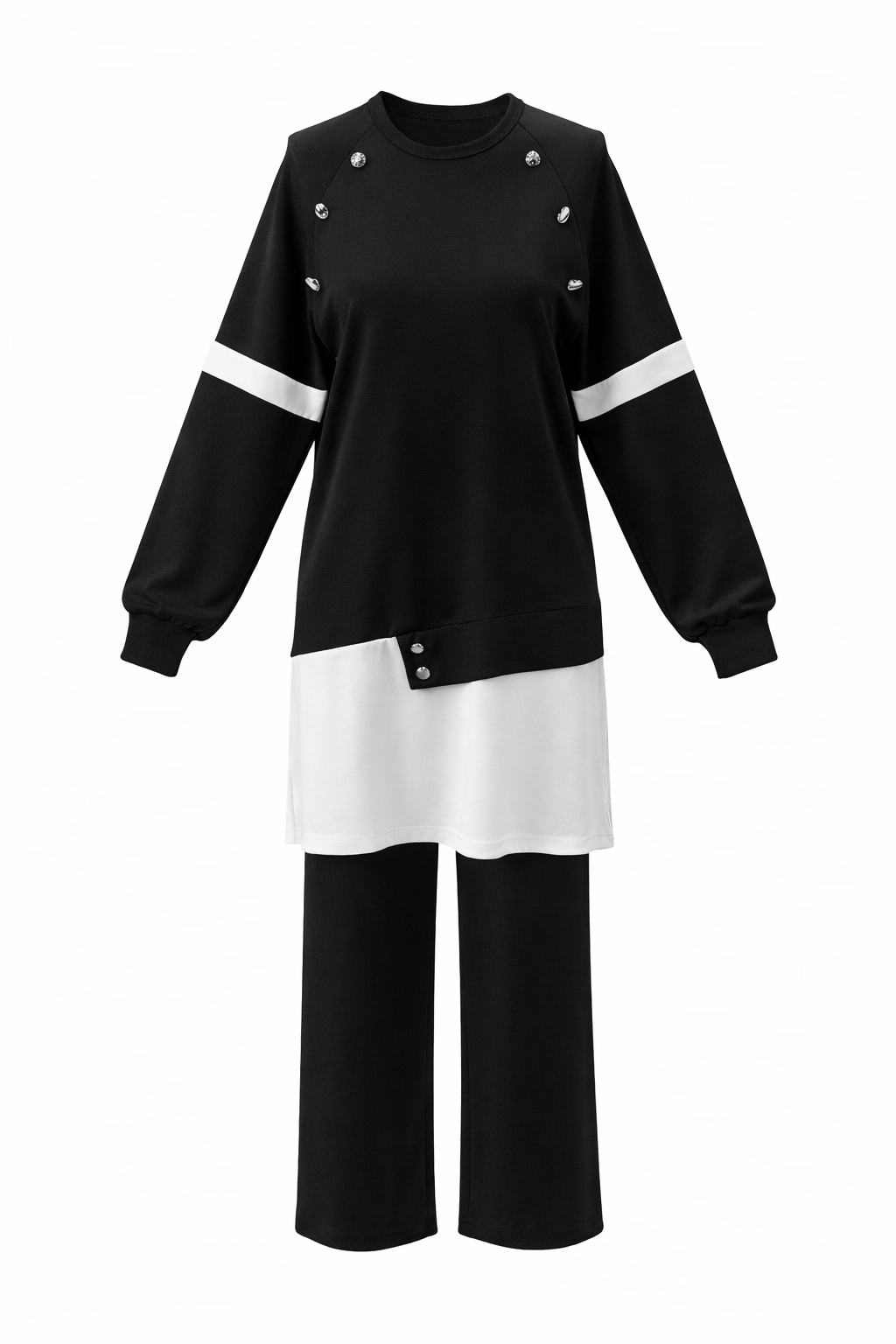 Black Cotton Set With buttons on shoulder