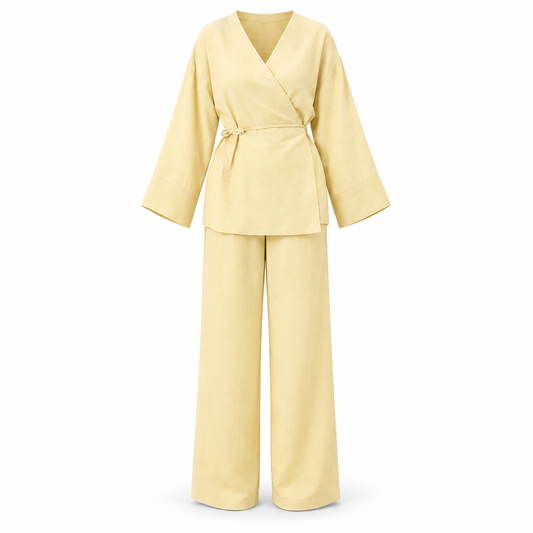 Pale Yellow Linen Wrap Style Set