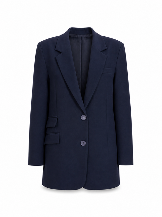 Navy Blue Left Pockets Oversized Blazer