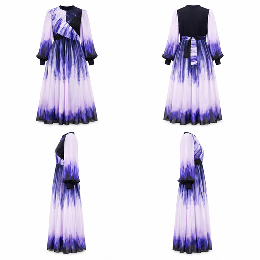 Purple Printed Chiffon Dress