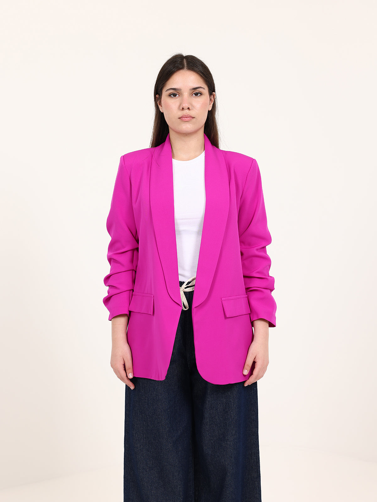 Fuchsia Rushed Sleeves Blazer