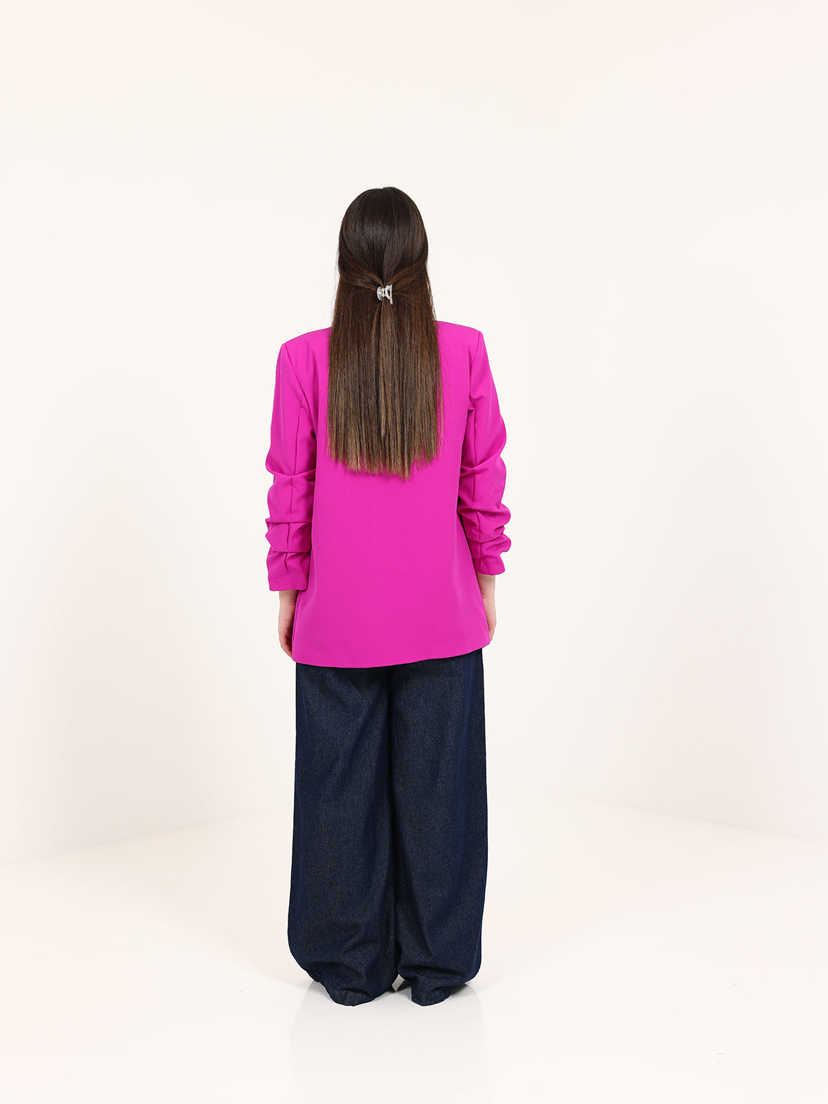 Fuchsia Rushed Sleeves Blazer