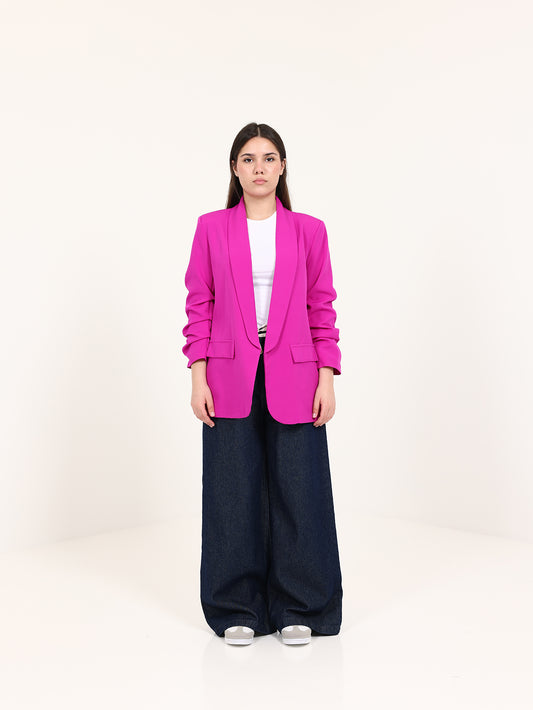 Fuchsia Rushed Sleeves Blazer