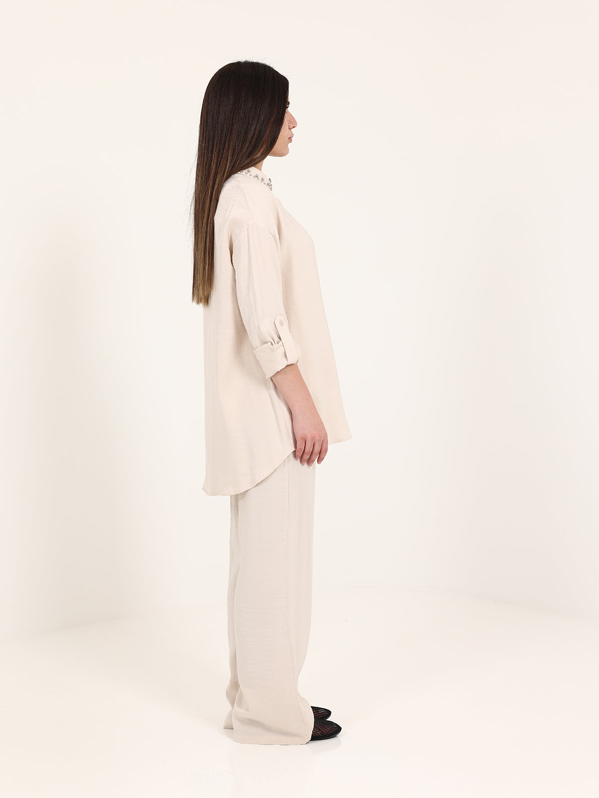 Light Beige Stoned Collar Set