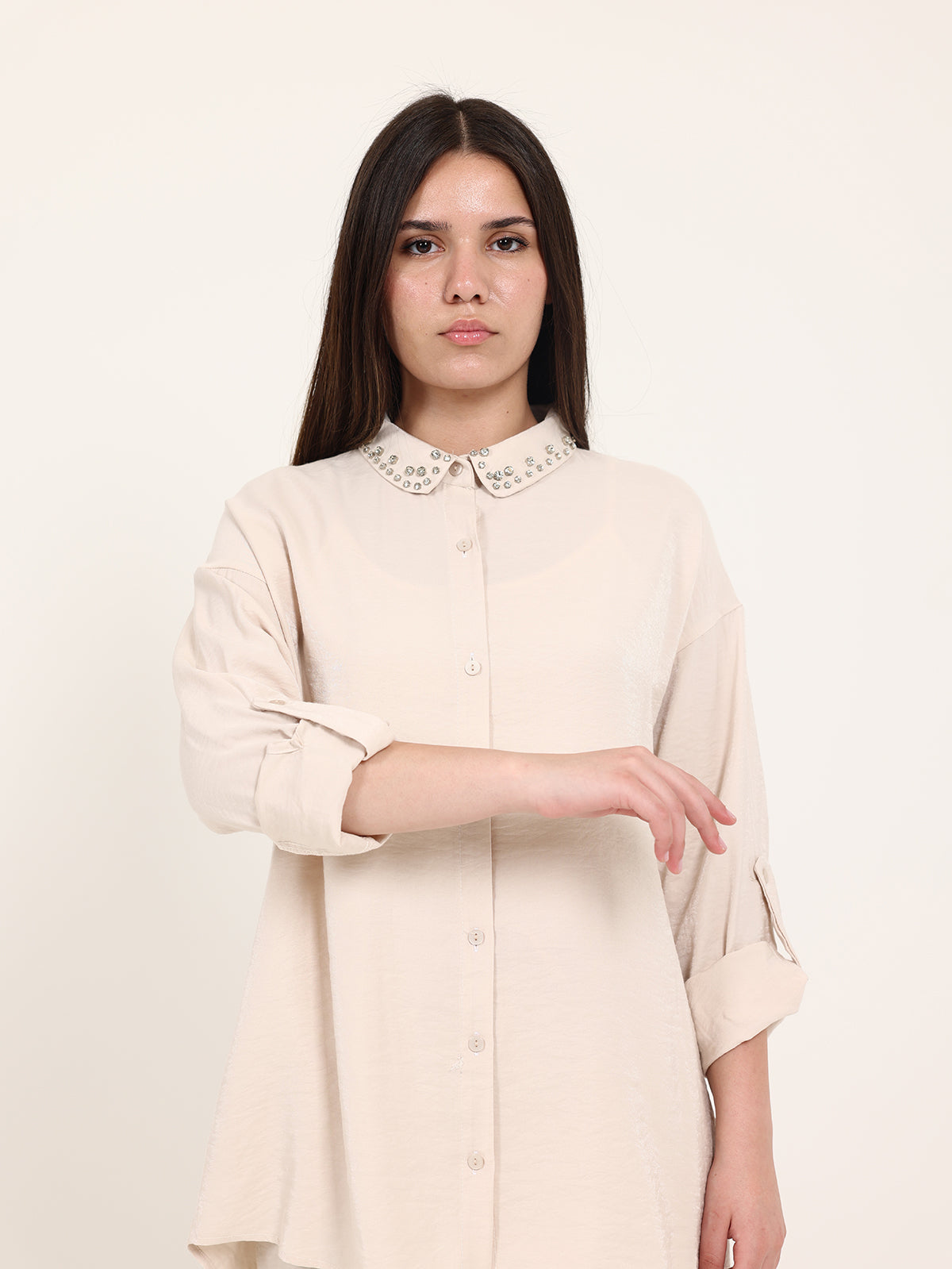 Light Beige Stoned Collar Set