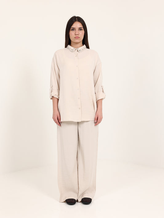 Light Beige Stoned Collar Set