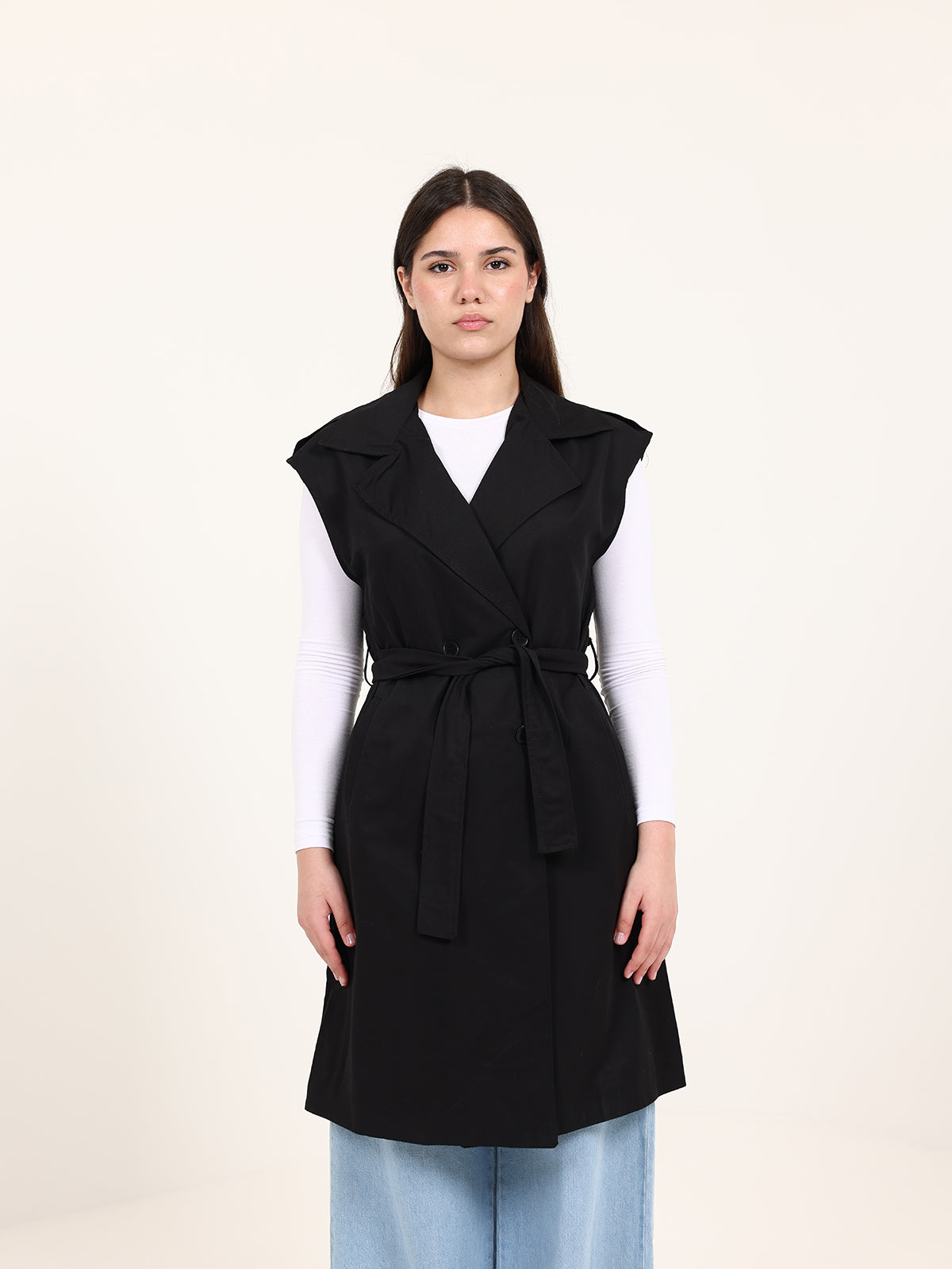 Long Black Double-Breasted Vest