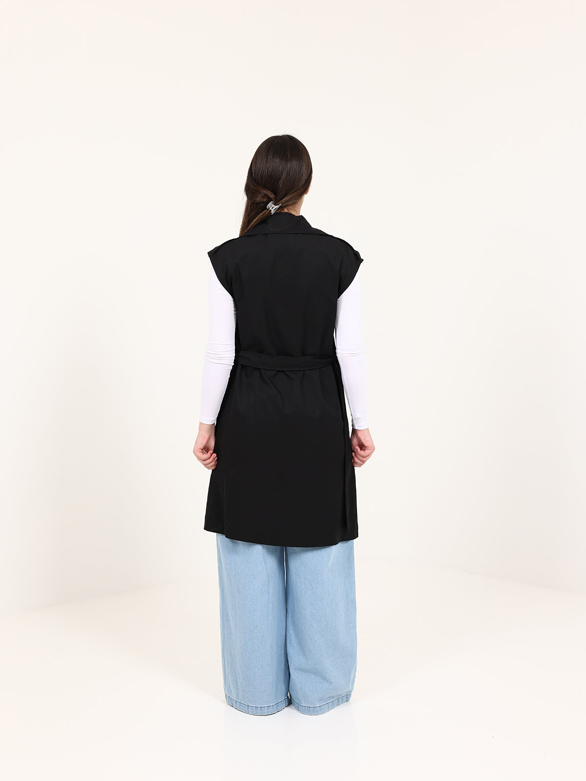 Long Black Double-Breasted Vest