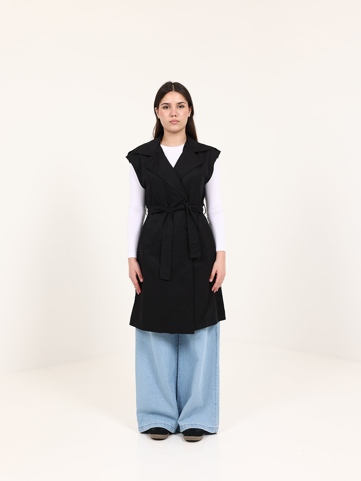 Long Black Double-Breasted Vest