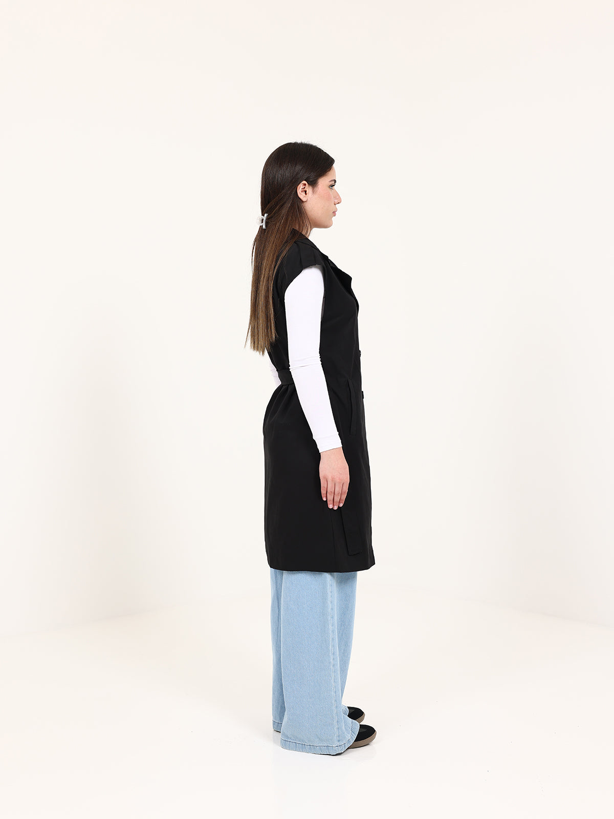 Long Black Double-Breasted Vest