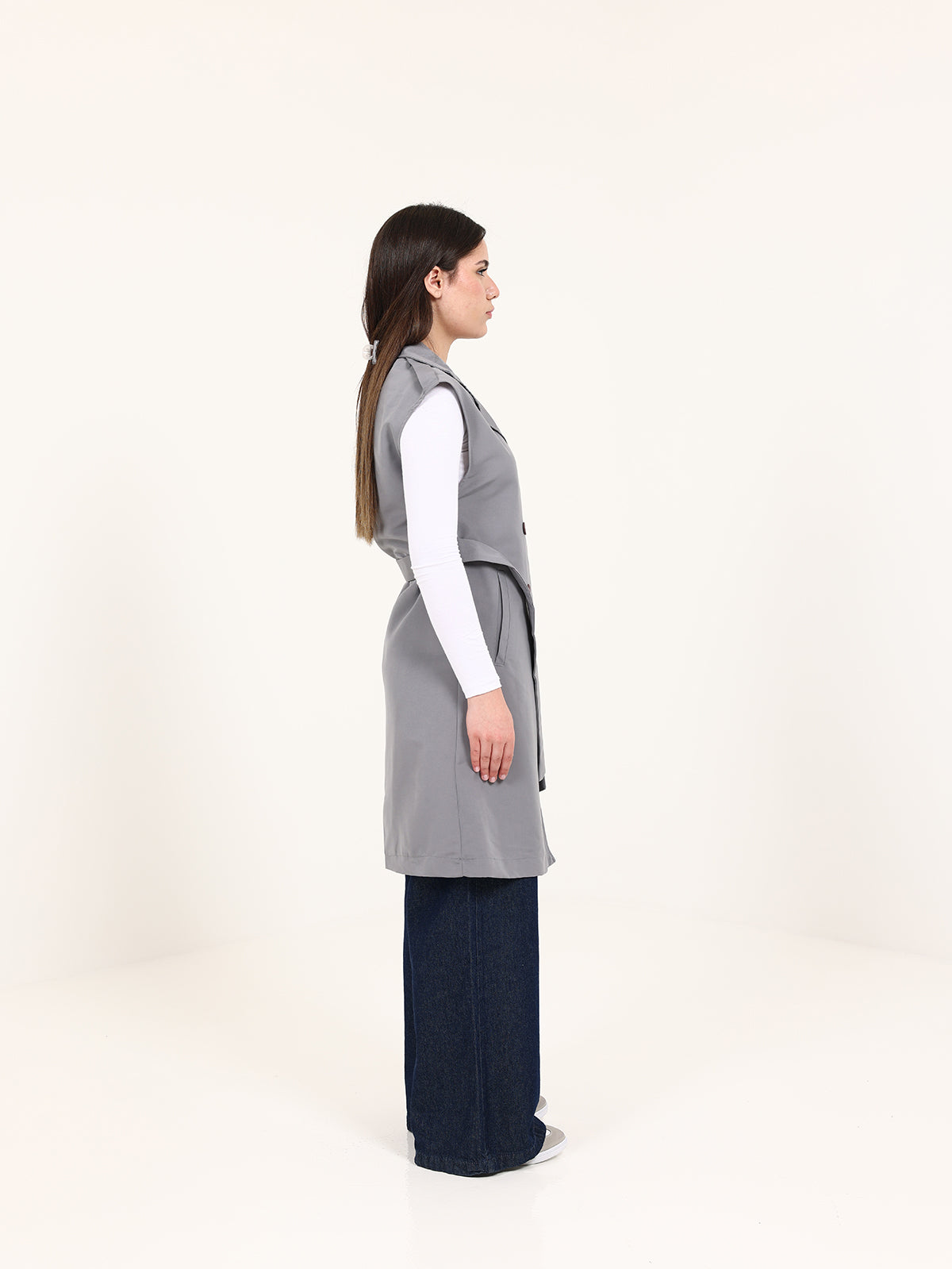 Long Grey Double-Breasted Vest